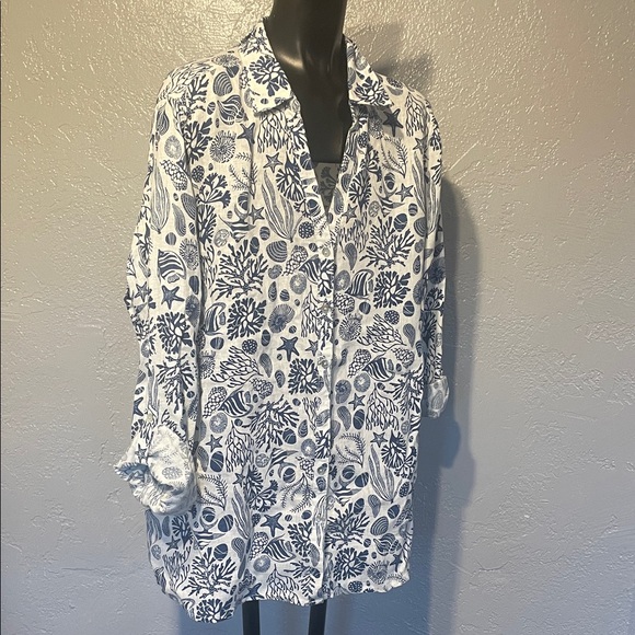 Sigrid Olsen White and Blue Patterned Men's Shirt - Picture 1 of 3